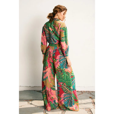 Lein Shirt full outfit view paired with matching pants for a bold resort look.