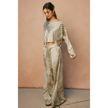 Lich Pant palm print wide-leg trousers full-length front view on model
