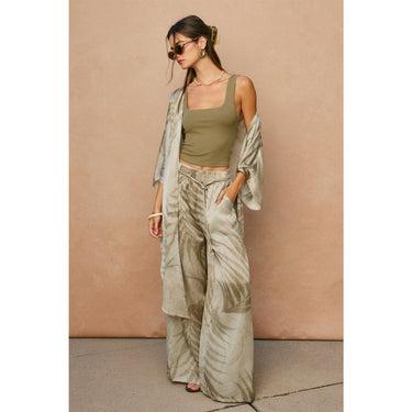 Lich Pant palm print wide-leg trousers side view showing relaxed wide-leg fit.