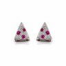 Silver Triangle Crystal Stud Earrings with Pink Gemstone Accents on Clean White Background – Minimalist Sparkly Geometric Earrings for Everyday Jewelry Styling
