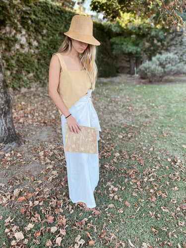 Luli Linen Tank Top side view showing relaxed one size fit and breathable linen texture