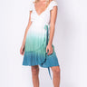 Mamba Ombre Wrap Dress white to green gradient mini dress full front view.