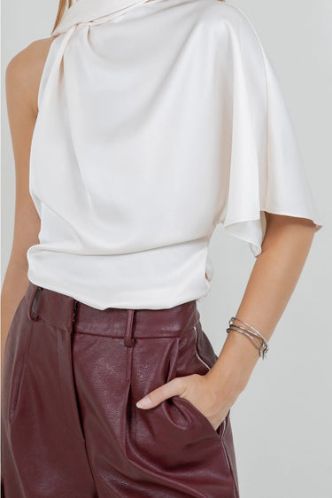 Maratea Blouse close-up detail of subtle neck drape and lightweight fabric.