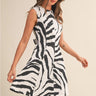 Marvin Dress zebra print mini dress movement shot showing swishy skirt