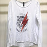 Mind Tiger Graphic Long Sleeve Tee white cotton shirt with bold tiger print and phrase "MAKE UP YOUR MIND" front view.