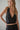 Miwa Top deep v halter crop top in black front view.