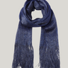 Matte Stardust Shimmer Scarf in Midnight navy with fringe on a neutral background