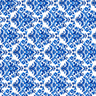 Omelia Scarf with intricate blue floral tile-inspired pattern on a white background, featuring dense ornamental motifs in a lightweight square scarf.