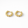 Quiet Huggie Earrings petite gold beaded huggie earrings on white background.