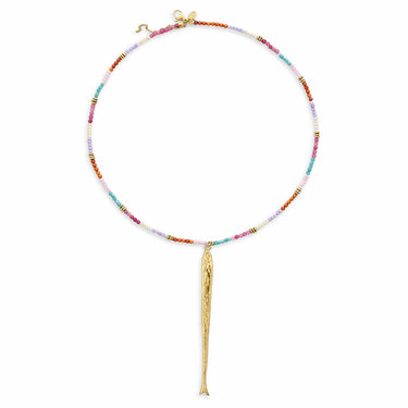 Rue Necklace pastel multicolor beaded necklace with gold pendant dainty statement necklace