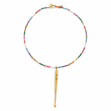 Rue Necklace vibrant multicolor beaded necklace gold pendant dainty feminine necklace