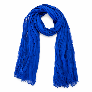 Teoth Pashmina lightweight cobalt blue scarf with crinkled texture and long fluid silhouette, designed with a soft, breathable drape.