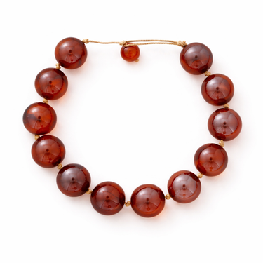 Terra Necklace brown beaded necklace laid flat showing oversized polished beads chunky statement jewelry
