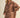 Woman wearing a brown embroidered outfit on a beige background