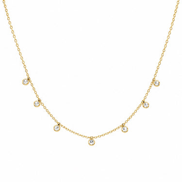 Wal Necklace fine gold chain necklace with small bezel-set zirconia stations, lightweight and evenly spaced along chain