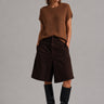 Addit lightweight knit top in brown with cap sleeves and a relaxed silhouette.