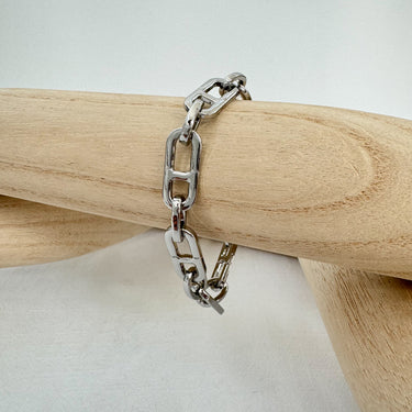 Adeline gold chunky bracelet on wood display