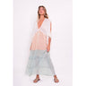 Alanis Maxi Dress color-block tiered maxi dress with long sleeves, front view.