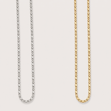 Altacara Necklace gold and silver chain necklace comparison showing refined minimalist design.