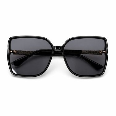 Dalia Sunglasses in glossy black with oversized square silhouette and dark lenses for a sleek statement style.