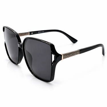 Dalia Sunglasses side view showing structured black frame and thick temples for a contemporary edge.