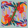 Donna Scarf with coral, teal, and fuchsia artistic print, vibrant and playful Matte accessory from the Wrap It Up collection.
