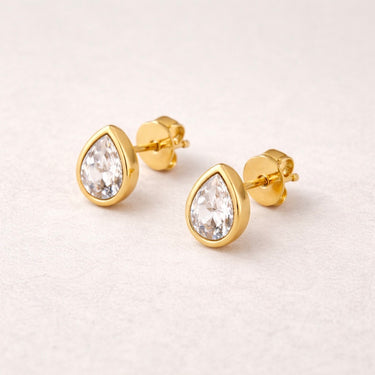 Embro Stud Earrings clear zirconia pear cut gold stud earrings.