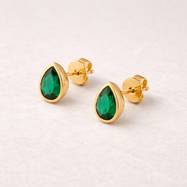 Embro Stud Earrings green pear cut zirconia gold stud earrings.