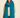 Woman wearing the Eto Pashmina in teal wool knit with airy texture, soft natural light, Matte.
