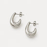Etterbeek Hoop Earrings featuring polished silver-plated sculptural hoop earrings with a layered teardrop silhouette, smooth mirror finish, lightweight hollow design, secure post-back closure, and modern statement style.