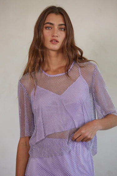 Front view of the Fishnet Top highlighting the layered shimmer design.