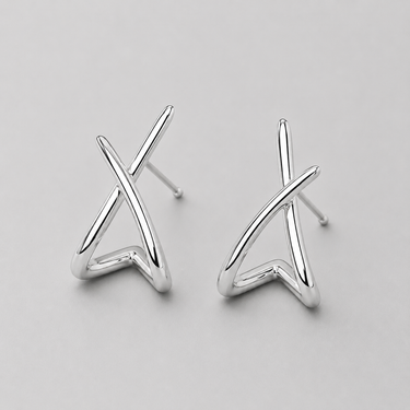 Fleir Stud Earrings silver geometric crossed stud earrings with polished shine