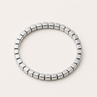 Frant Bracelet silver version with cube beads showing clean modern stretch bracelet design.