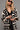 Front view of Geo Granny Square Duster Cardigan in black and cream crochet, styled open-front.