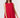 A woman wearing a vibrant red, sleeveless summer dress with a floral eyelet pattern, featuring a button-down front.