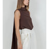 Gladstone Blouse side view showing high neckline and flowing scarf-back detail.