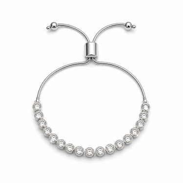 Godiv Bracelet laid flat showing the adjustable slide clasp and simulated diamond settings.