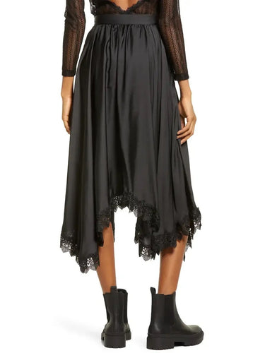 Granada Black Lace trimmed skirt worn by a model on a white background