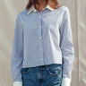 The Hampton Stripe Shirt in blue and white stripes with contrast collar and cuffs.