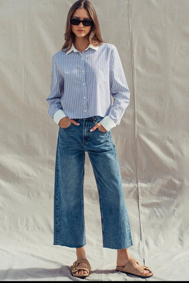 Full-length front view of The Hampton Stripe Shirt.