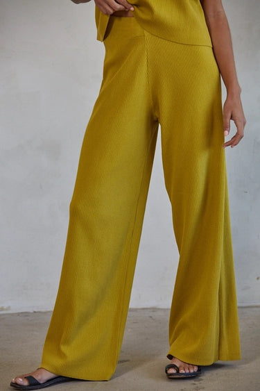 Ithaca Pant relaxed wide-leg knit trousers with soft draped silhouette.