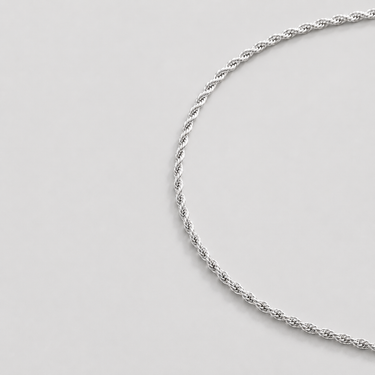 Jarvis Necklace silver rope chain necklace close-up product image on neutral background.