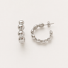 Landen Hoop Earrings featuring polished silver-plated hoop earrings with graduated sphere bead detailing, a rounded hoop silhouette, mirror finish, secure post-back closure, lightweight design, and modern statement style.