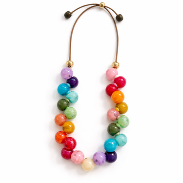 Loan Necklace rainbow beaded necklace with glossy multicolor beads adjustable cord statement necklace