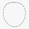 Lonet Necklace silver sculptural zirconia link necklace on neutral background.