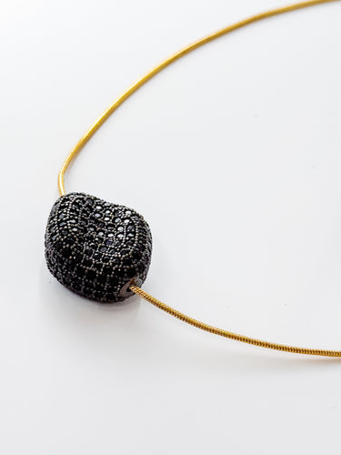 Luna Negra Pavé Necklace by Matte, gold chain with black pavé gemstone bead