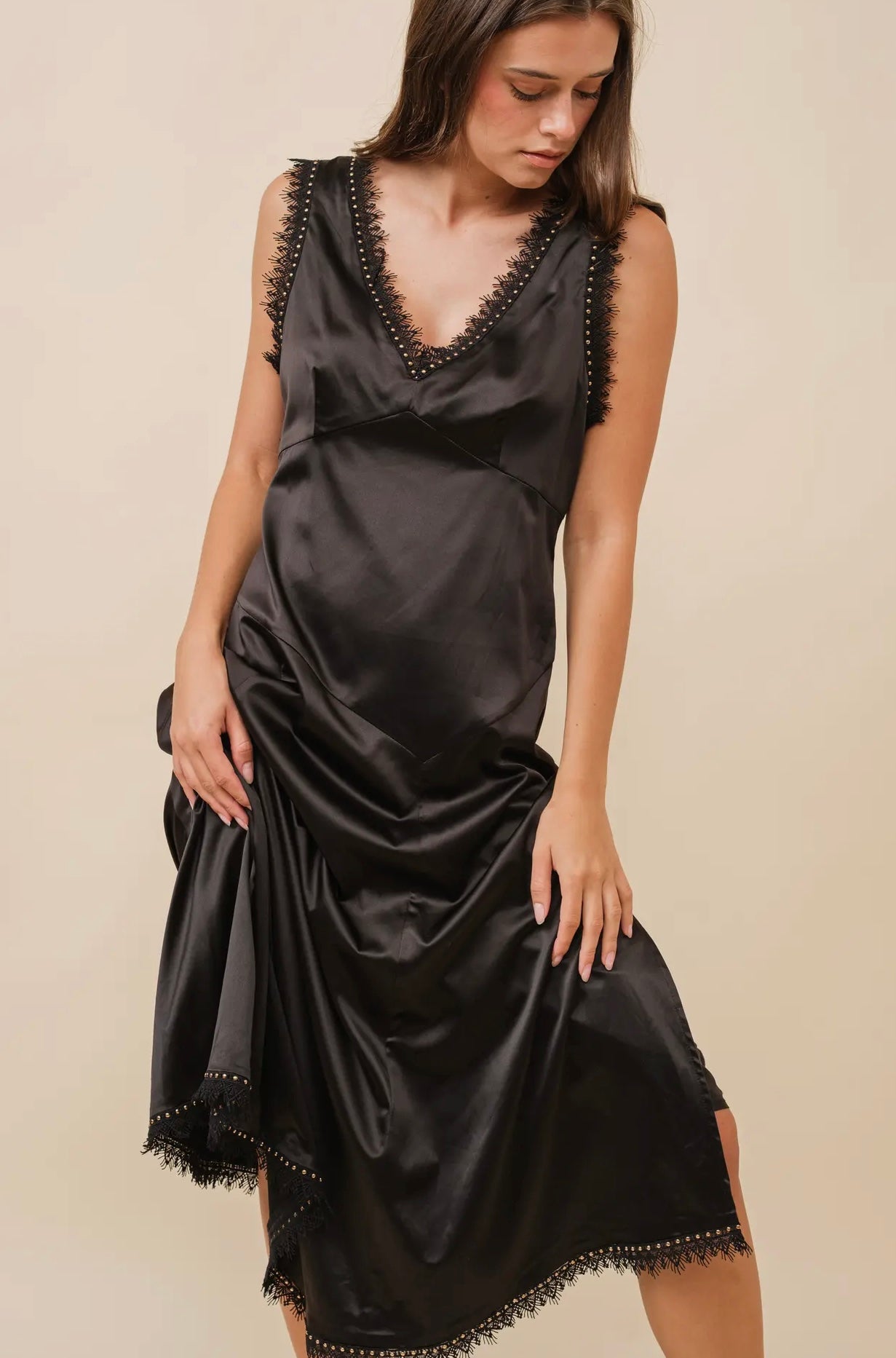 Maira Asymmetrical Dress | Black Satin Slip Dress Matte Black / L Maira Asymmetrical Dress | Black Satin Slip Dress Matte Black / L