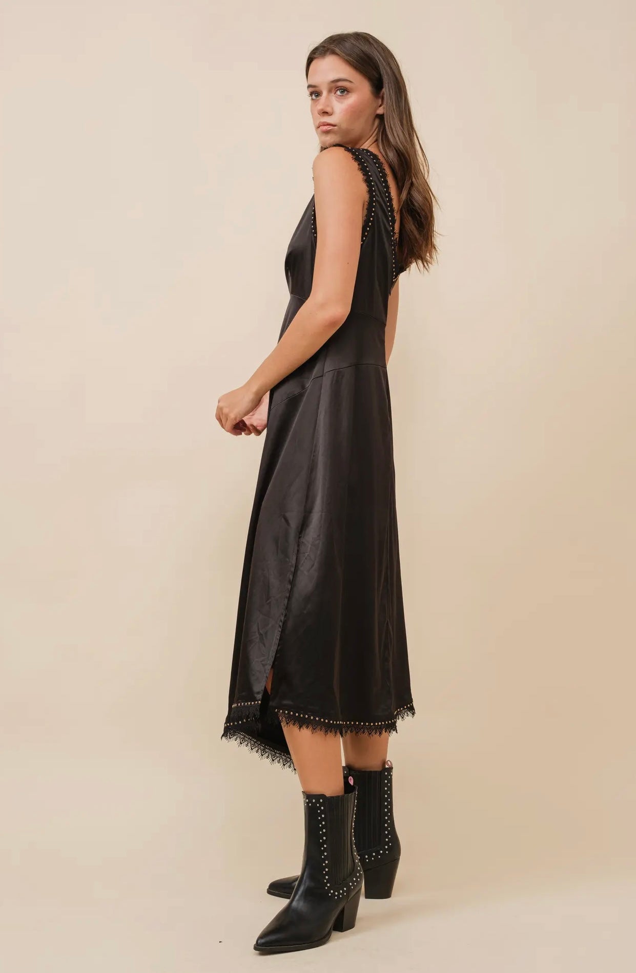 Maira Asymmetrical Dress | Black Satin Slip Dress Matte Black / L Maira Asymmetrical Dress | Black Satin Slip Dress Matte Black / L