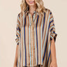 Front view of the Mara striped button-up shirt.