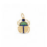 Marina Pendant gold scarab charm with green and blue zirconia details and blue stone center on a clean white background.